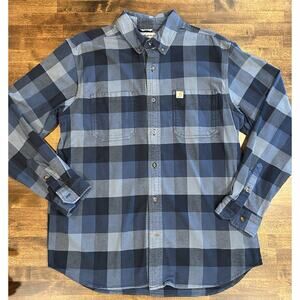 Carhartt Men’s Mid Weight Relaxed Fit Flannel Shirt Blue Large
